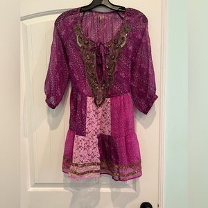 Pink free people embroidered shirt